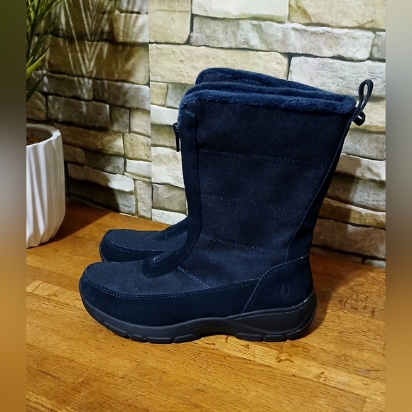 LANDS END Women's Suede &‎ Canvas All Weather Insulated Mid-Calf Boots SZ 8 - Picture 1 of 5